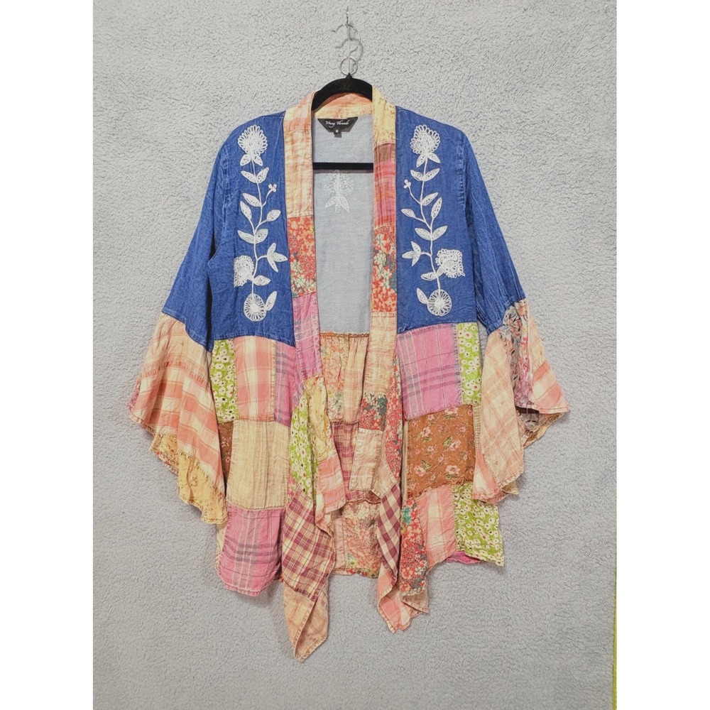 Young Threads Patchwork Kimono Cardigan Duster Floral Boho Duster Denim Medium